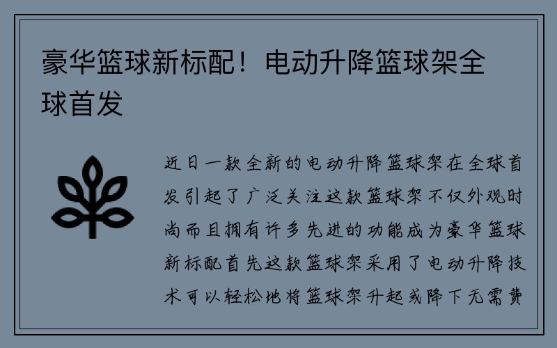 豪华篮球新标配！电动升降篮球架全球首发